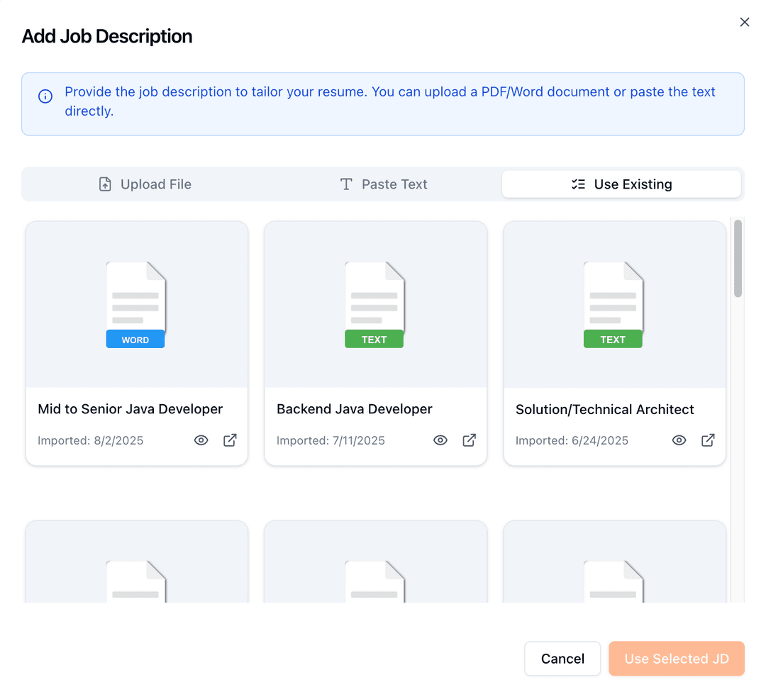 AI Created Resume from Job Description Feature Screenshot